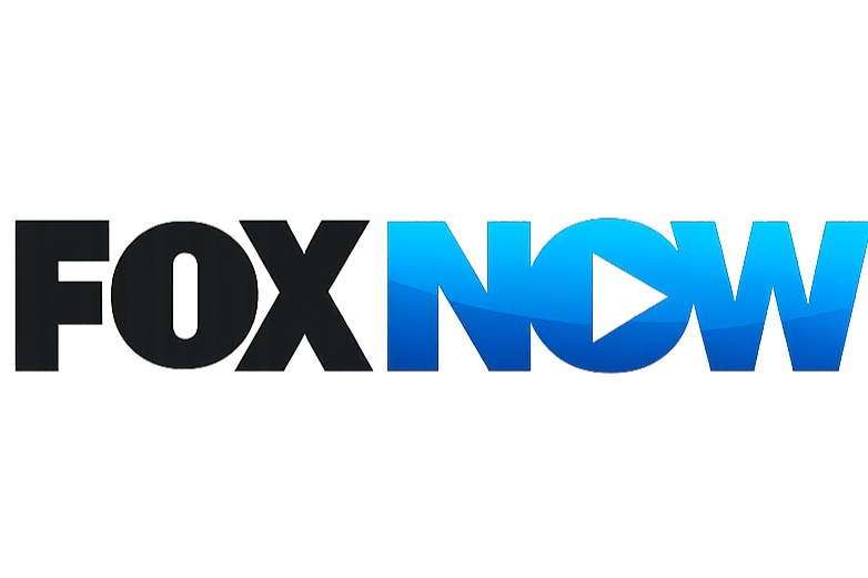 FOX NOW logo with the word "FOX" in black and "NOW" in blue, featuring a play button design within the letter "O".