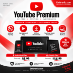 The YouTube Premium advertisement highlights benefits such as ad-free viewing, background play, and offline downloads, while also emphasizing the available individual and family plan pricing. With YouTube Premium, users can experience uninterrupted streaming alongside flexible subscription options designed to suit their preferences.