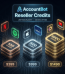 Stacks of digital credit cards for Netflix, Apple, Disney+, and YouTube Premium display credit amounts and prices under the "Reseller Credit" banner.